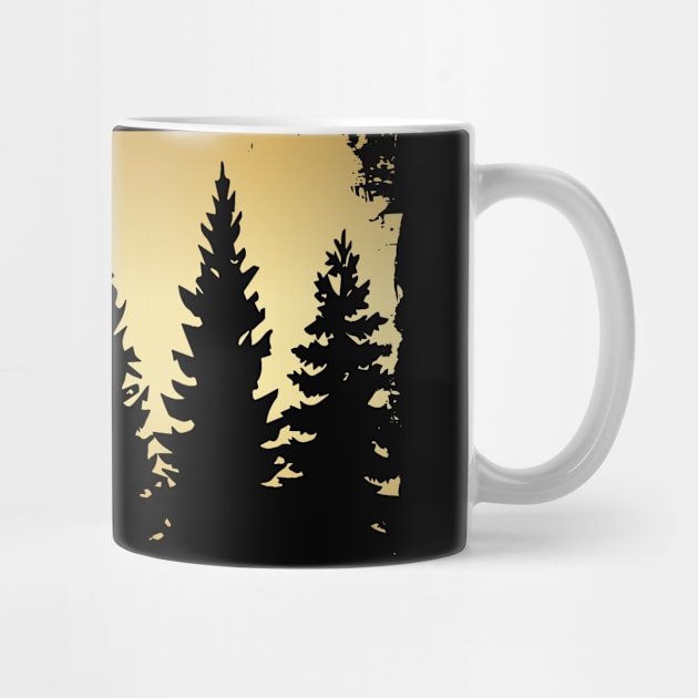 Forest Silhouette Vintage Gold Pine Trees by PallKris